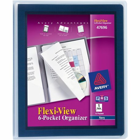 Avery Flexi-View Letter Pocket Folder - 8 1/2" x 11" - 150 Sheet Capacity - 6 Internal Pocket(s) - Polypropylene - Navy Blue - 1