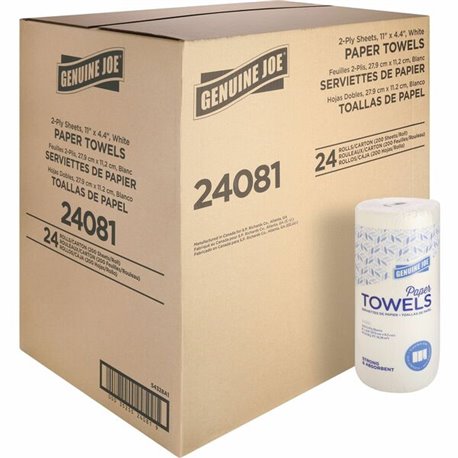 Genuine Joe Kitchen Roll Flexible Size Towels - 2 Ply - 1.63" Core - White - 24 / Carton