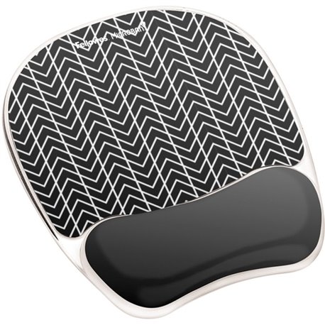 Fellowes Photo Gel Mouse Pad Wrist Rest with Microban - Black Chevron - Chevron - 9.25" x 7.88" x 0.88" Dimension - Black, White