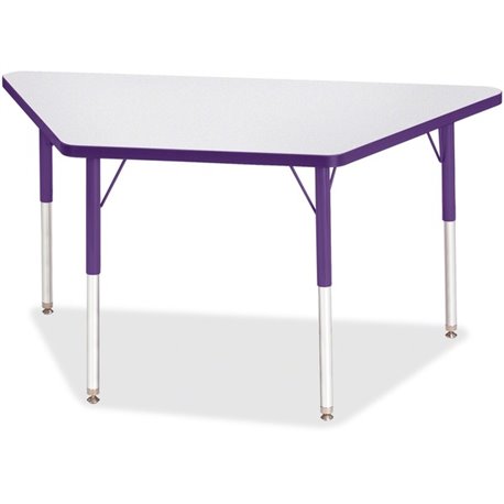 Jonti-Craft Berries Adult-Size Gray Laminate Trapezoid Table - For - Table TopLaminated Trapezoid, Purple Top - Four Leg Base - 