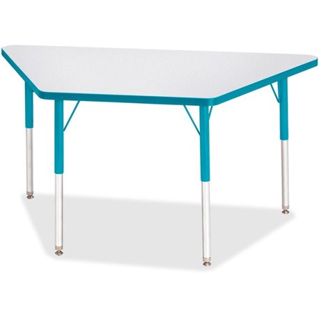 Jonti-Craft Berries Adult-Size Gray Laminate Trapezoid Table - For - Table TopLaminated Trapezoid, Teal Top - Four Leg Base - 4 