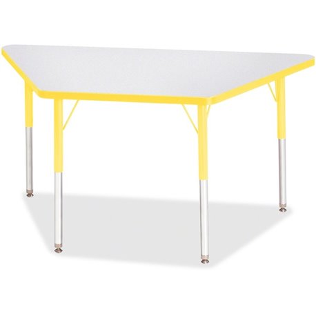 Jonti-Craft Berries Adult-Size Gray Laminate Trapezoid Table - For - Table TopLaminated Trapezoid, Yellow Top - Four Leg Base - 