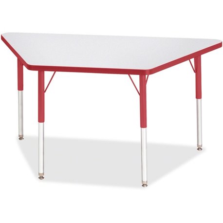 Jonti-Craft Berries Adult-Size Gray Laminate Trapezoid Table - For - Table TopLaminated Trapezoid, Red Top - Four Leg Base - 4 L