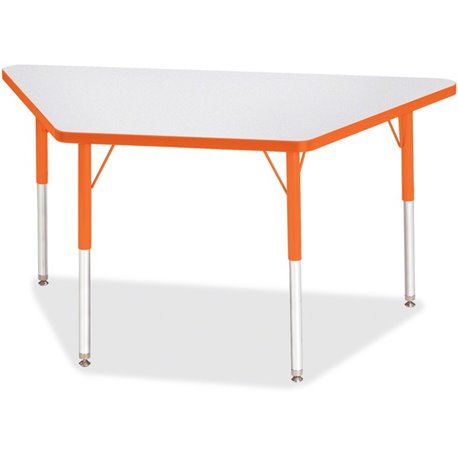 Jonti-Craft Berries Adult-Size Gray Laminate Trapezoid Table - For - Table TopLaminated Trapezoid, Orange Top - Four Leg Base - 