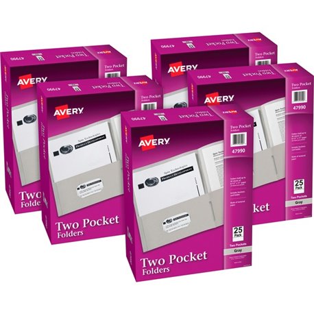 Avery Letter Pocket Folder - 8 1/2" x 11" - 40 Sheet Capacity - 2 Internal Pocket(s) - Embossed Paper - Gray - 125 / Carton