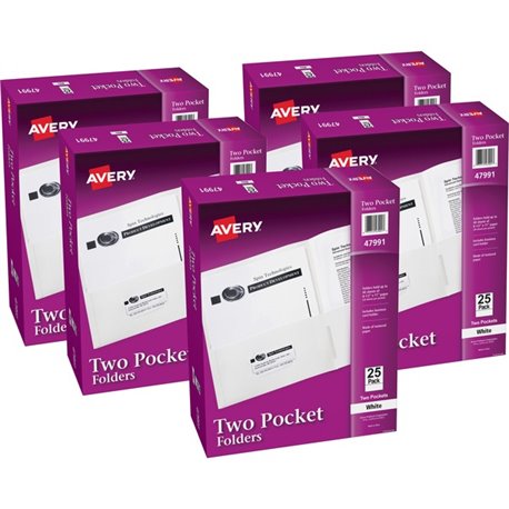 Avery Letter Pocket Folder - 8 1/2" x 11" - 40 Sheet Capacity - 2 Internal Pocket(s) - Embossed Paper - White - 125 / Carton