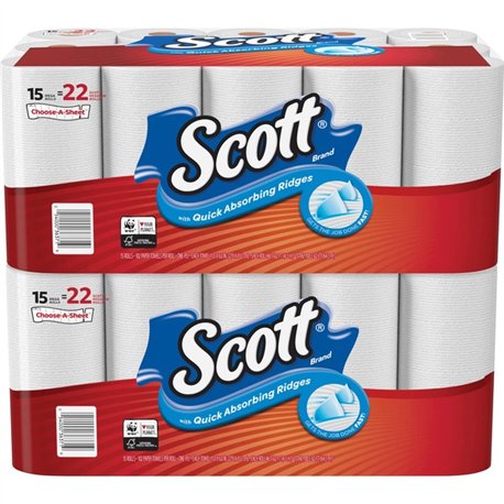 Scott Choose-A-Sheet Paper Towels - Mega Rolls - 1 Ply - 102 Sheets/Roll - White - 15 Rolls Per Pack - 2 / Carton