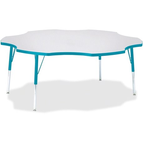 Jonti-Craft Berries Prism Six-Leaf Student Table - For - Table TopLaminated, Teal Top - Four Leg Base - 4 Legs - Height Adjustab