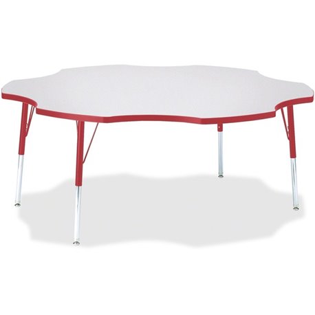 Jonti-Craft Berries Prism Six-Leaf Student Table - For - Table TopLaminated, Red Top - Four Leg Base - 4 Legs - Height Adjustabl