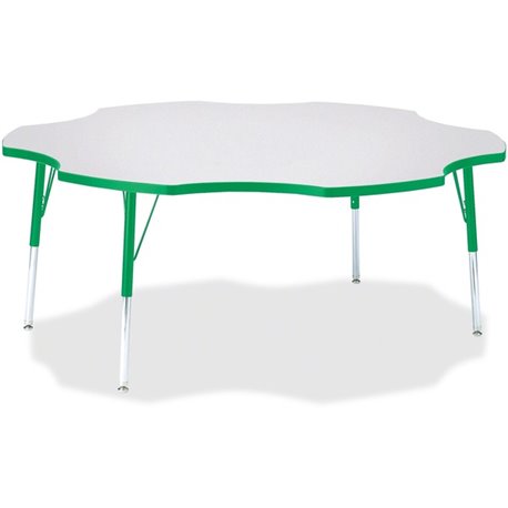 Jonti-Craft Berries Prism Six-Leaf Student Table - For - Table TopGreen, Laminated Top - Four Leg Base - 4 Legs - Height Adjusta