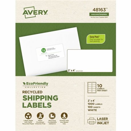 Avery Eco-Friendly Shipping Labels for Laser and Inkjet Printers, 2" x 4" - 2" Width x 4" Length - Permanent Adhesive - Rectangl