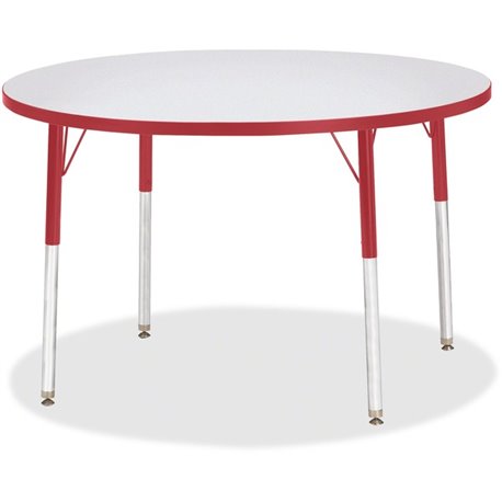 Jonti-Craft Berries Adult Gray Laminate Round Table - For - Table TopLaminated Round, Red Top - Four Leg Base - 4 Legs - Height 