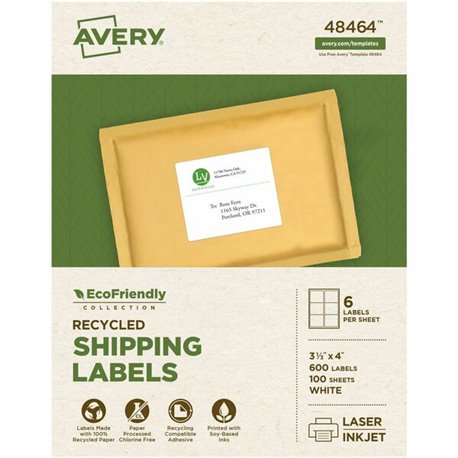 Avery Eco-Friendly Shipping Labels for for Laser and Inkjet Printers, 3?" x 4" - 3 21/64" Width x 4" Length - Permanent Adhesive