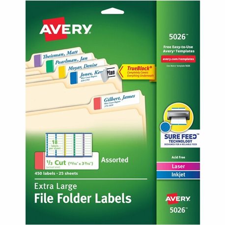 Avery Extra-Large File Folder Labels - 15/16" Width x 28 37/64 ft Length - Permanent Adhesive - Rectangle - Laser, Inkjet - Matt