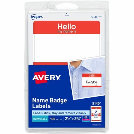 Avery Border Print/Write Hello Name Badges - 2 21/64" Width x 3 3/8" Length - Removable Adhesive - Rectangle - Laser, Inkjet - W