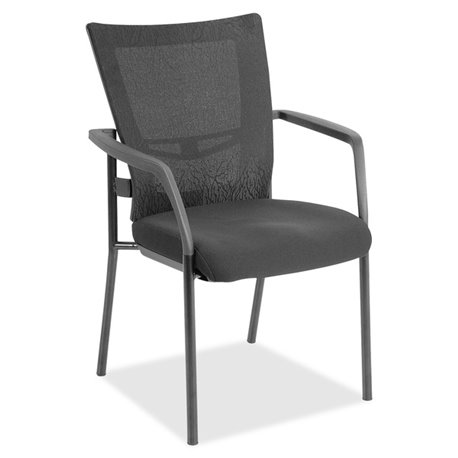 Lorell Mesh Back Guest Chair - Black Fabric Seat - Nylon Back - Powder Coated Frame - Four-legged Base - Black, Gray - Armrest -