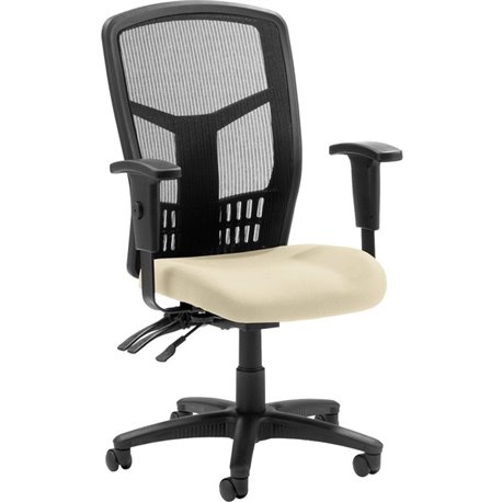 Lorell Executive High-back Mesh Chair - Dillon Buff Antimicrobial Vinyl Seat - Black Mesh Back - Black Steel, Plastic Frame - Hi