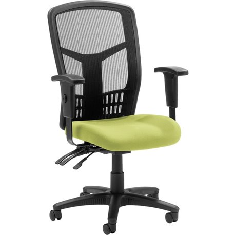 Lorell Executive High-back Mesh Chair - Dillon Apple Green Antimicrobial Vinyl Seat - Black Mesh Back - Black Steel, Plastic Fra