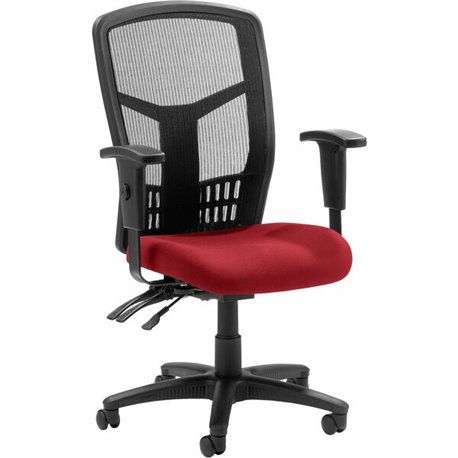 Lorell Executive High-back Mesh Chair - Real Red Fabric Seat - Gray Back - Black Steel, Plastic Frame - High Back - 5-star Base 