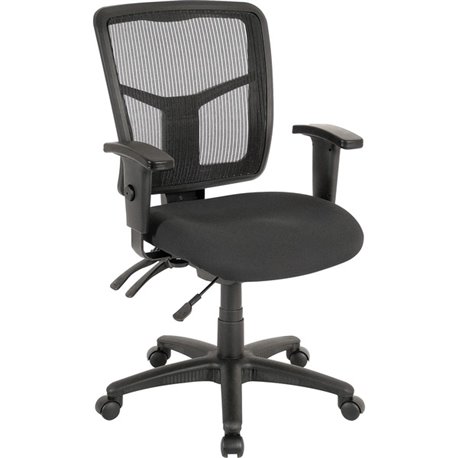 Lorell ErgoMesh Series Managerial Mesh Mid-Back Chair - Black Fabric Seat - Black Back - Black Frame - Mid Back - 5-star Base - 