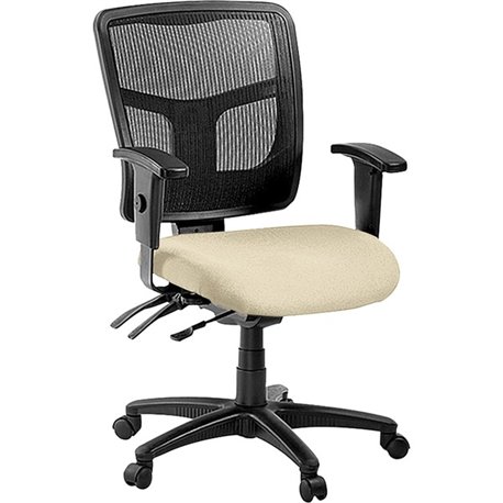 Lorell ErgoMesh Series Managerial Mesh Mid-Back Chair - Dillon Buff Antimicrobial Vinyl Seat - Black Mesh Back - Black Frame - M