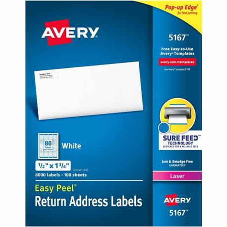 Avery Easy Peel Return Address Labels with Sure Feed Technology - 1/2" Width x 1 3/4" Length - Permanent Adhesive - Rectangle - 