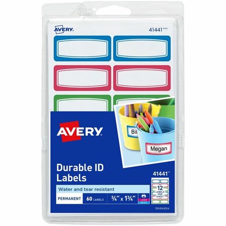 Avery Kids Gear Durable Labels - 3/4" Height x 1 3/4" Width - Permanent Adhesive - Rectangle - Laser, Inkjet - Matte - Assorted,