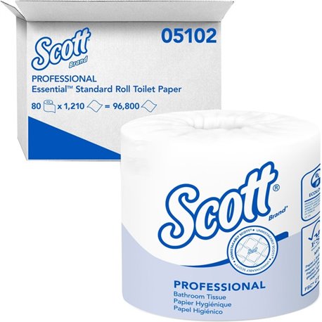 Scott Professional Standard Roll Bathroom Tissue - 1 Ply - 4" x 4" - 1210 Sheets/Roll - White - 80 / Carton