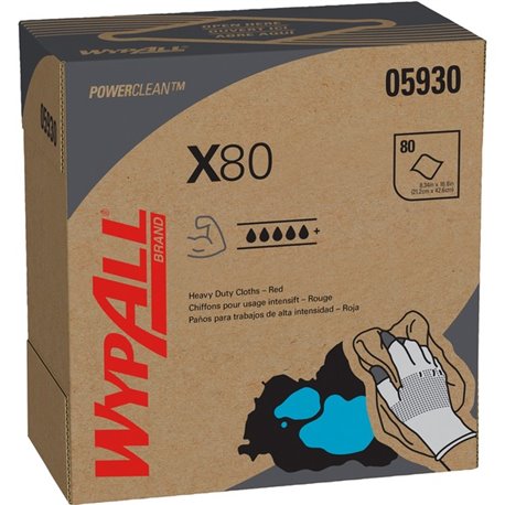 Wypall Power Clean X80 Heavy Duty Cloths - 16.80" Length x 8.34" Width - 80 / Box - 5 / Carton - Absorbent, Durable, Reusable, F