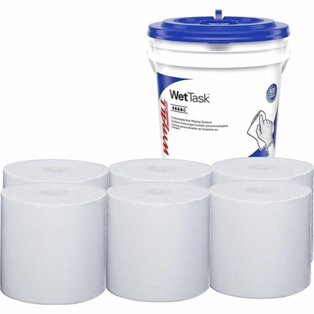 Wypall PowerClean WetTask Wipers for Disinfectants, Sanitizers & Solvents - 12" x 6" - 140 Sheets/Roll - White - Hydroknit - 1 R