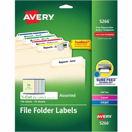 Avery TrueBlock File Folder Labels - 21/32" Width x 3 7/16" Length - Permanent Adhesive - Rectangle - Laser, Inkjet - Matte - Bl