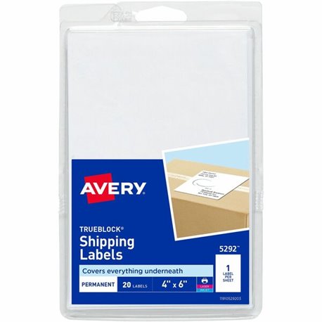 Avery Shipping Labels, Permanent Adhesive, 4" x 6" , 20 Labels (5292) - 4" Width x 6" Length - Permanent Adhesive - Rectangle - 