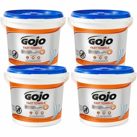 Gojo Fast Towels Bucket - Fresh Citrus - 130 Sheets - Blue, Clear - 130 Per Bucket - 4 / Carton