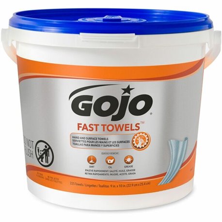 Gojo Fast Towels Hand/Surface Cleaner - 9" x 10" - White - 225 Per Canister - 1 Each