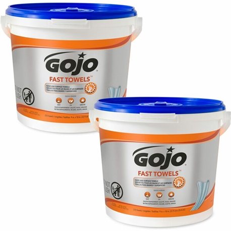 Gojo Fast Towels Hand/Surface Cleaner - 9" x 10" - White - 225 Per Canister - 2 / Carton