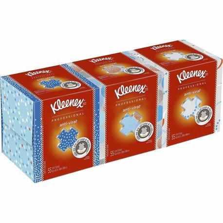 Kleenex Professional Anti-Viral Facial Tissue - 3 Ply - 8.20" x 8.20" - White - Paper - 55 Per Box - 3 / Pack