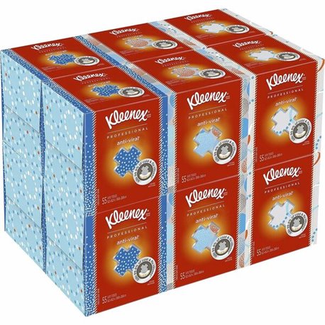 Kleenex Professional Anti-Viral Facial Tissue - 3 Ply - 8.20" x 8.20" - White - Paper - 55 Per Box - 12 / Carton