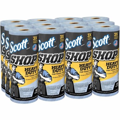 Scott Heavy Duty Shop Towels - 11" x 10.40" - 60 Sheets/Roll - Blue - Hydroknit - 12 / Carton