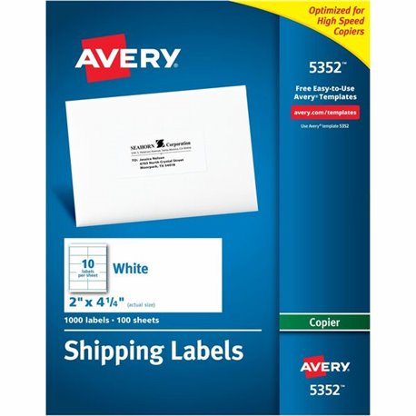 Avery Shipping Label - 2" Width x 4 1/4" Length - Permanent Adhesive - Rectangle - White - Paper - 10 / Sheet - 100 Total Sheets