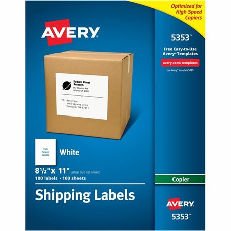 Avery Shipping Labels for Copiers, 8-1/2" x 11" , 100 Labels (5353) - 8 1/2" Width x 11" Length - Permanent Adhesive - Rectangle