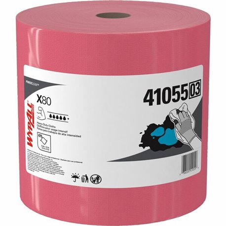 Wypall PowerClean X80 Heavy Duty Cloths Jumbo Roll - 12.50" x 12.20" - 475 Sheets/Roll - Red - 1 / Carton