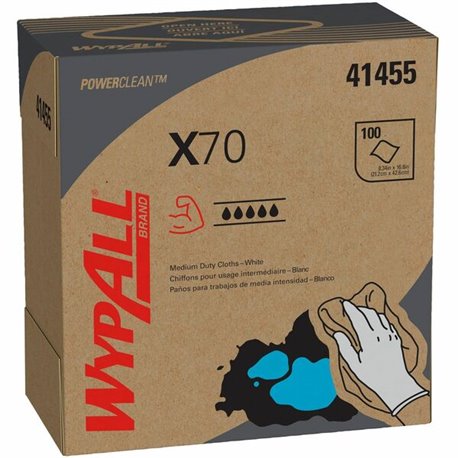 Wypall PowerClean X70 Medium Duty Cloths - Pop-Up Box - 8.34" x 16.80" - White - Hydroknit - 100 Per Box - 100 / Box