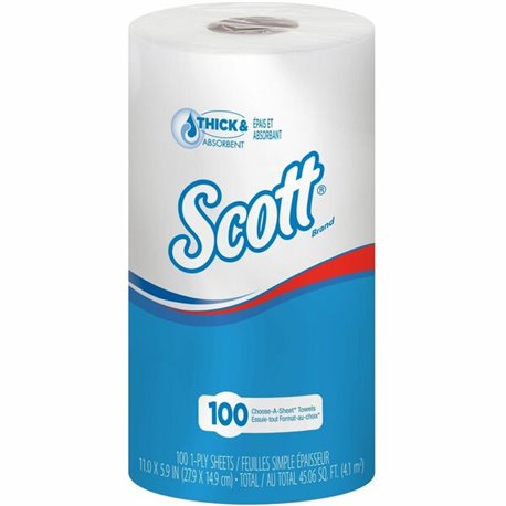 Scott Kitchen Roll Towels - 1 Ply - 102 Sheets/Roll - 1.80" Core - White - Paper - 24 / Carton