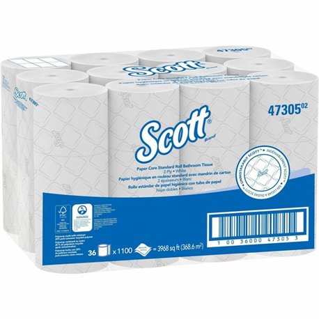 Scott Pro Paper Core High-Capacity Standard Roll Toilet Paper with Elevated Design - 2 Ply - 4" x 3.70" - 1100 Sheets/Roll - Whi