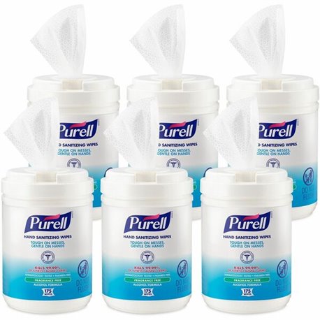 PURELL Alcohol Hand Sanitizing Wipes - 6" x 7" - White - 175 Per Canister - 6 / Carton