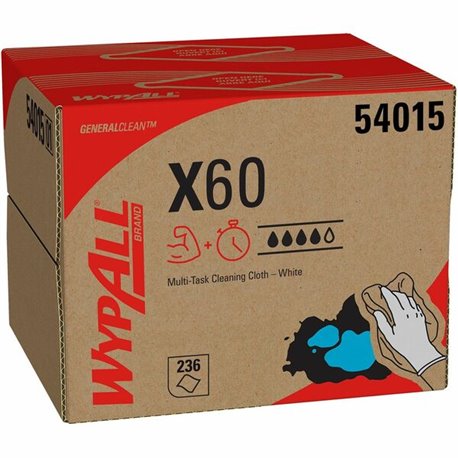 Wypall GeneralClean X60 Multi-Task Cleaning Cloths - Brag Box - 11.10" x 16.80" - White - Cloth - 236.0 Per Box - 1 / Carton