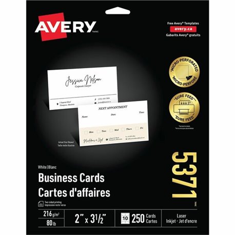 Avery Micro-Perforated Business Cards for Laser Printers, 2" x 3�" - 97 Brightness - A4 - 8 1/2" x 11" - 80 lb Basis Weight - 21