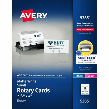 Avery Uncoated 2-side Printing Rotary Cards - 2 5/32" x 4" - 400 / Box - 8 Sheets - Perforated, Heavyweight, Double-sided, Print