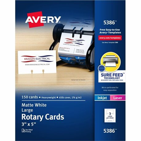 Avery Uncoated 2-side Printing Rotary Cards - Index Card - 3" x 5" - 150 / Box - 3 Sheets - Perforated, Heavyweight, Double-side