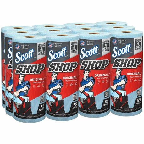 Scott Original Shop Towels - Fresh - 10.40" x 11" - 55 Sheets/Roll - Blue - 12 / Carton